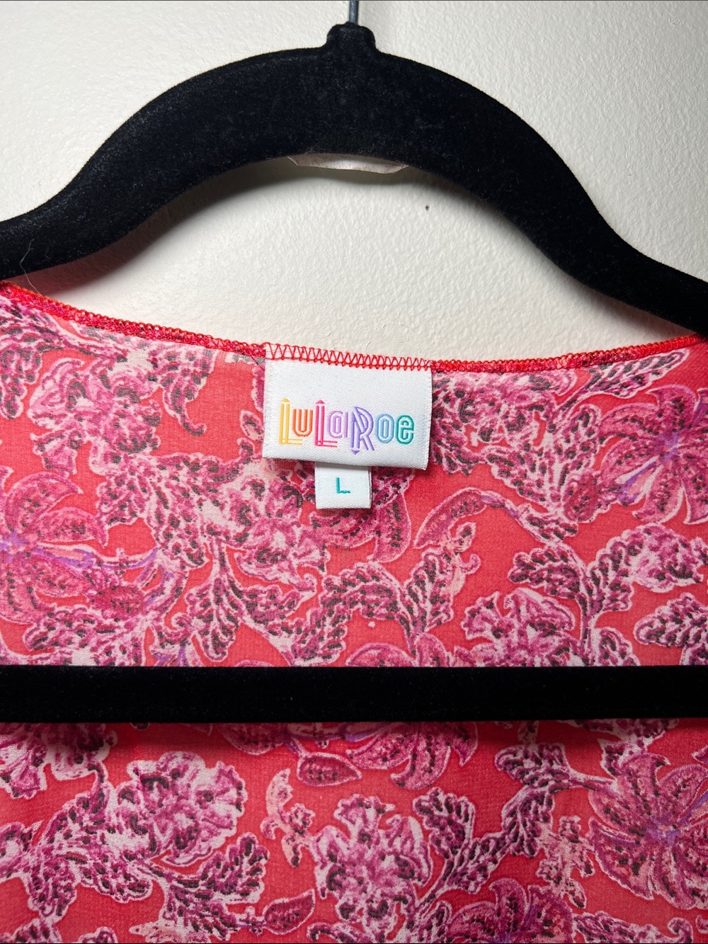 LuLaRoe Red & Pink Floral Fringe Kimono - Picture 4 of 4